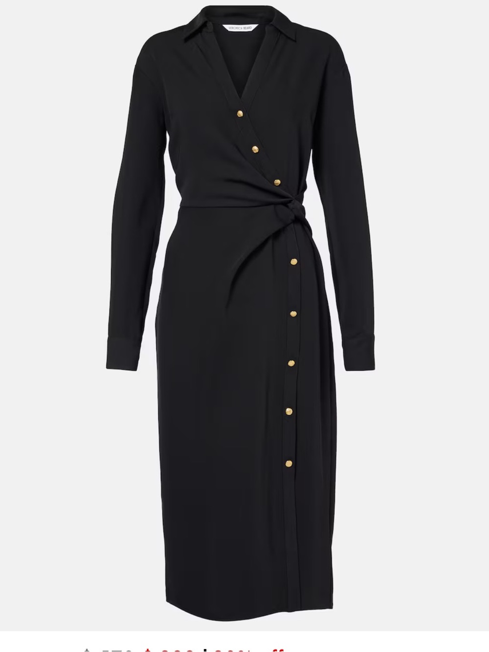 Veronica Beard Wright Black Wrap Midi Dress with Gold Buttons